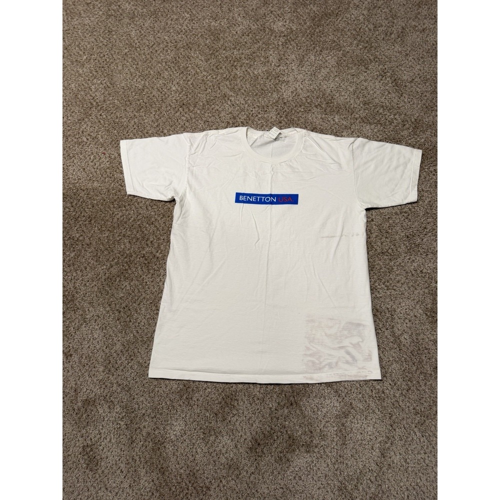 Vintage United Colors of Benetton USA Tee Shirt Mens XL White Blue Red Graphic